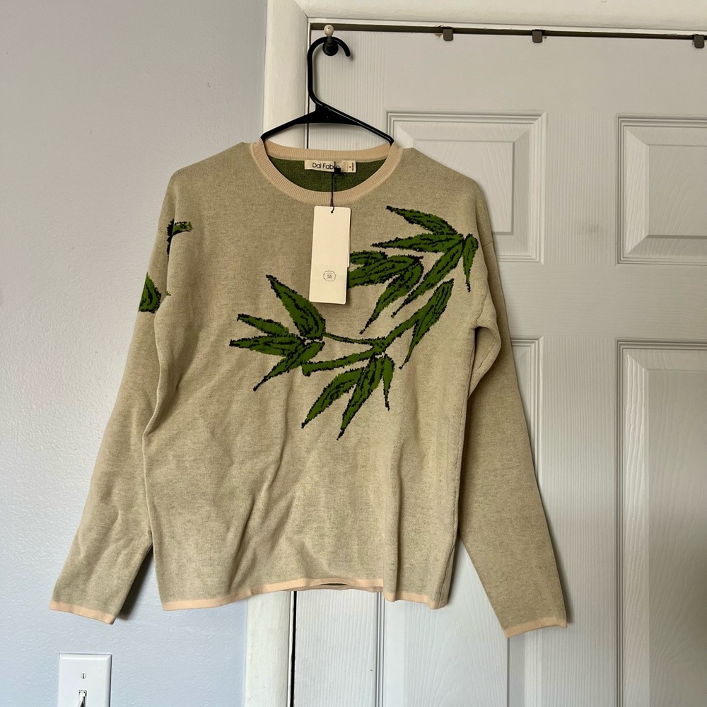 NWT Beige Sweater with bamboo Leaf Design size s